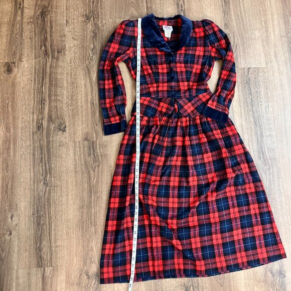 Vintage Lanz Originals 80s Red Plaid Velvet Trim Peplum Tartan Dress Sz XS - Picture 8 of 15
